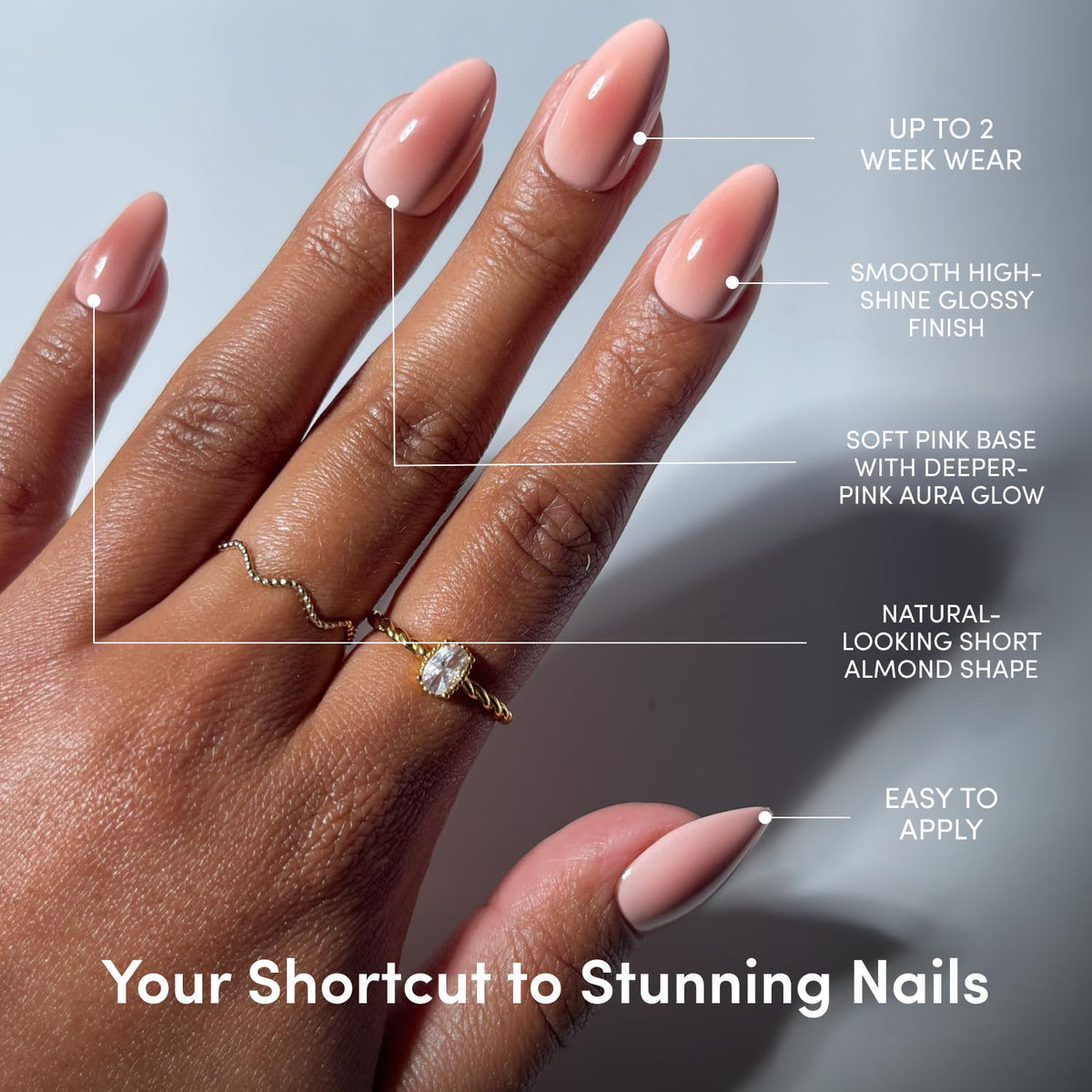 Glamnetic Press On Nails Short Almond close-up of glossy finish