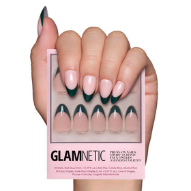Glamnetic Press On Nails Short Almond Dark Green French Tip full kit front view