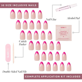 Glamnetic Press On Nails Short Almond Dark Magenta Pink close-up
