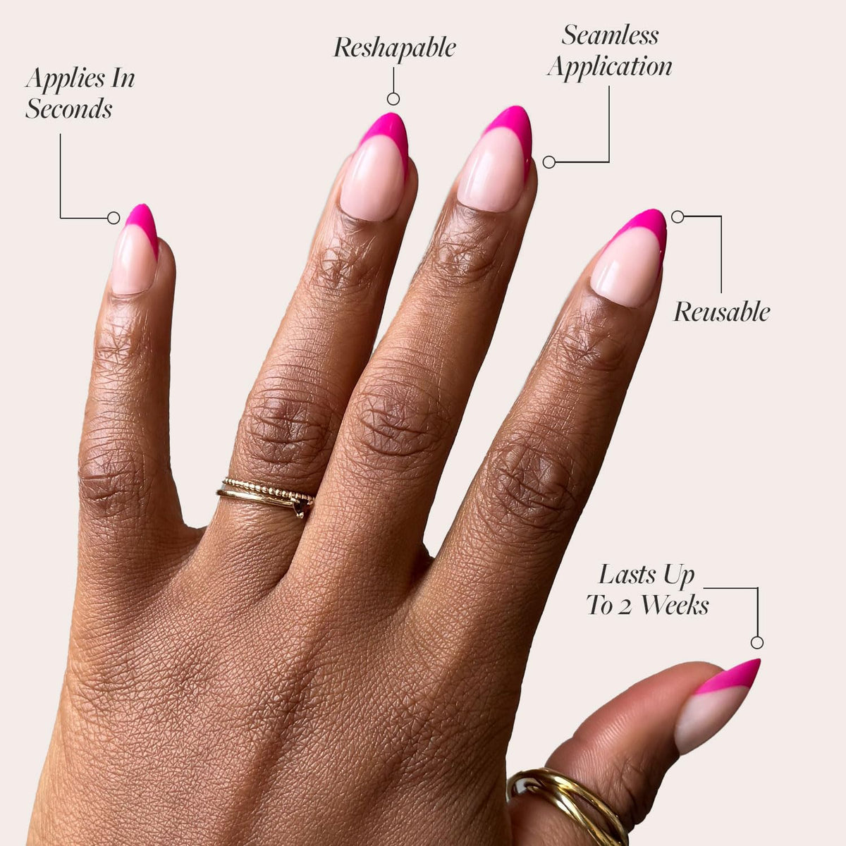 Glamnetic Press On Nails Short Almond Dark Magenta Pink with nail glue