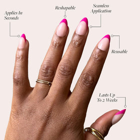 Glamnetic Press On Nails Short Almond Dark Magenta Pink with nail glue