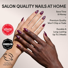 Glamnetic Press On Nails Short Almond deep purple hue close-up