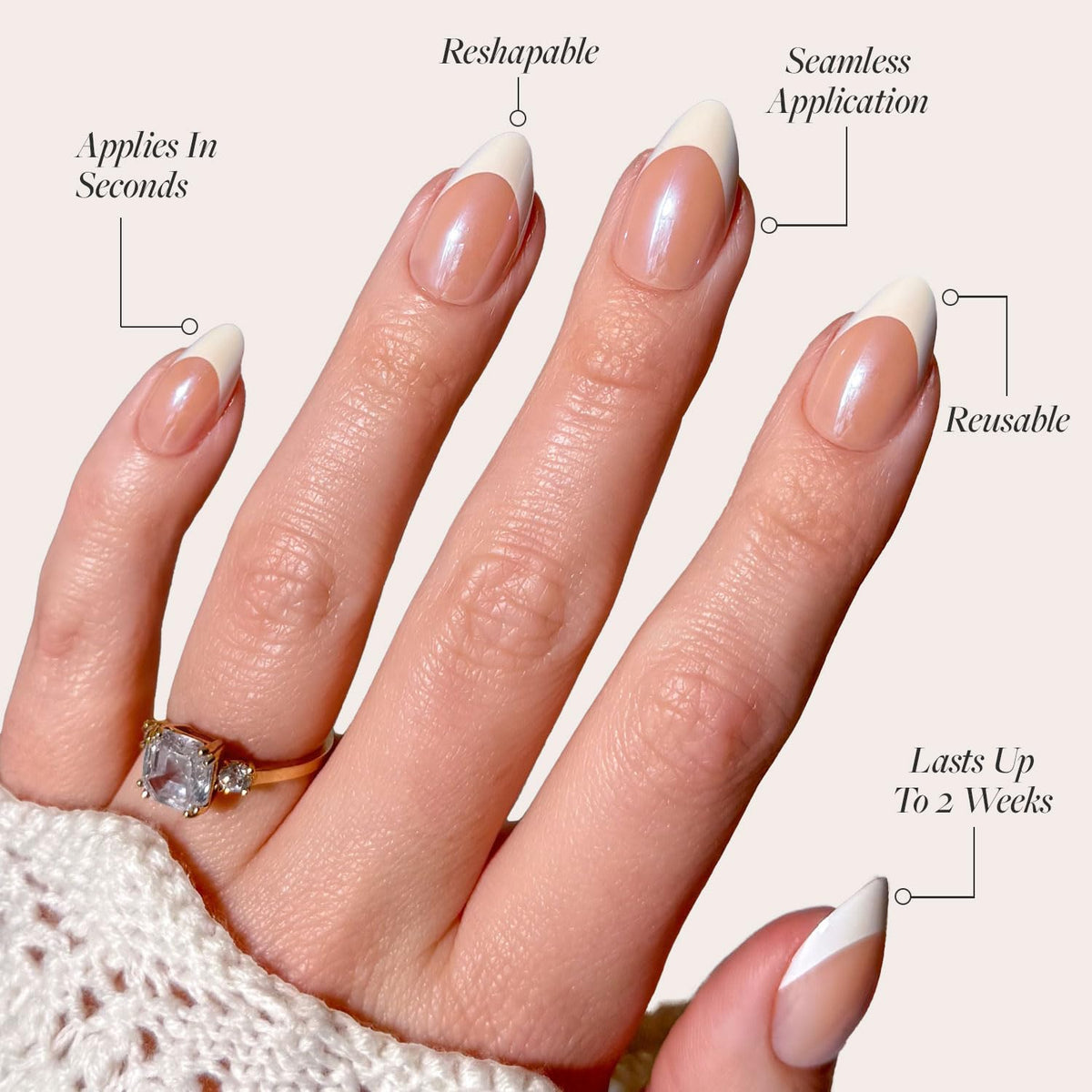 Glamnetic Press On Nails Short Almond different sizes displayed