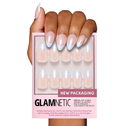Glamnetic Press On Nails Short Almond Glazed Baby Blue front view
