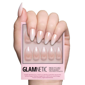 Glamnetic Press On Nails Short Almond Glazed full kit front view