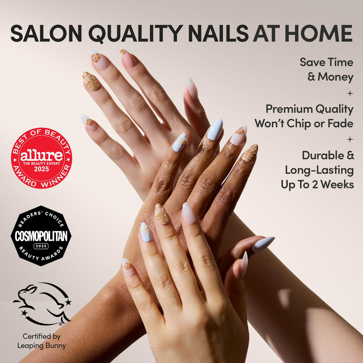 Glamnetic Press On Nails Short Almond Glossy assorted sizes in storage box