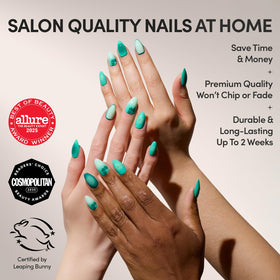 Glamnetic Press On Nails Short Almond Glossy close-up of floral accents