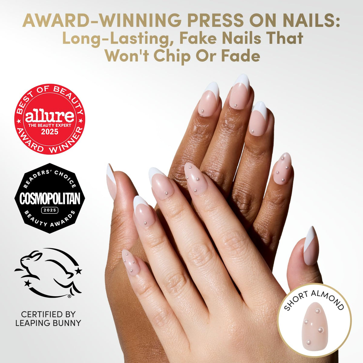 Glamnetic Press On Nails Short Almond glossy finish close-up
