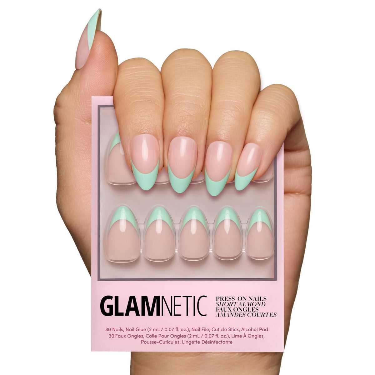 Glamnetic Press On Nails Short Almond glossy finish front view