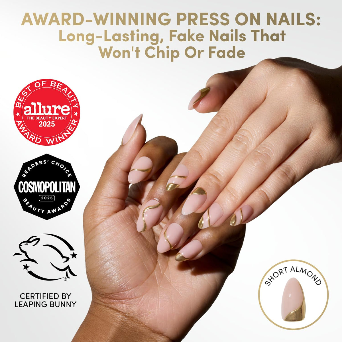 Glamnetic Press On Nails Short Almond glossy finish side view