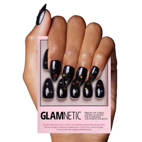 Glamnetic Press On Nails Short Almond glossy finish with black nail gems