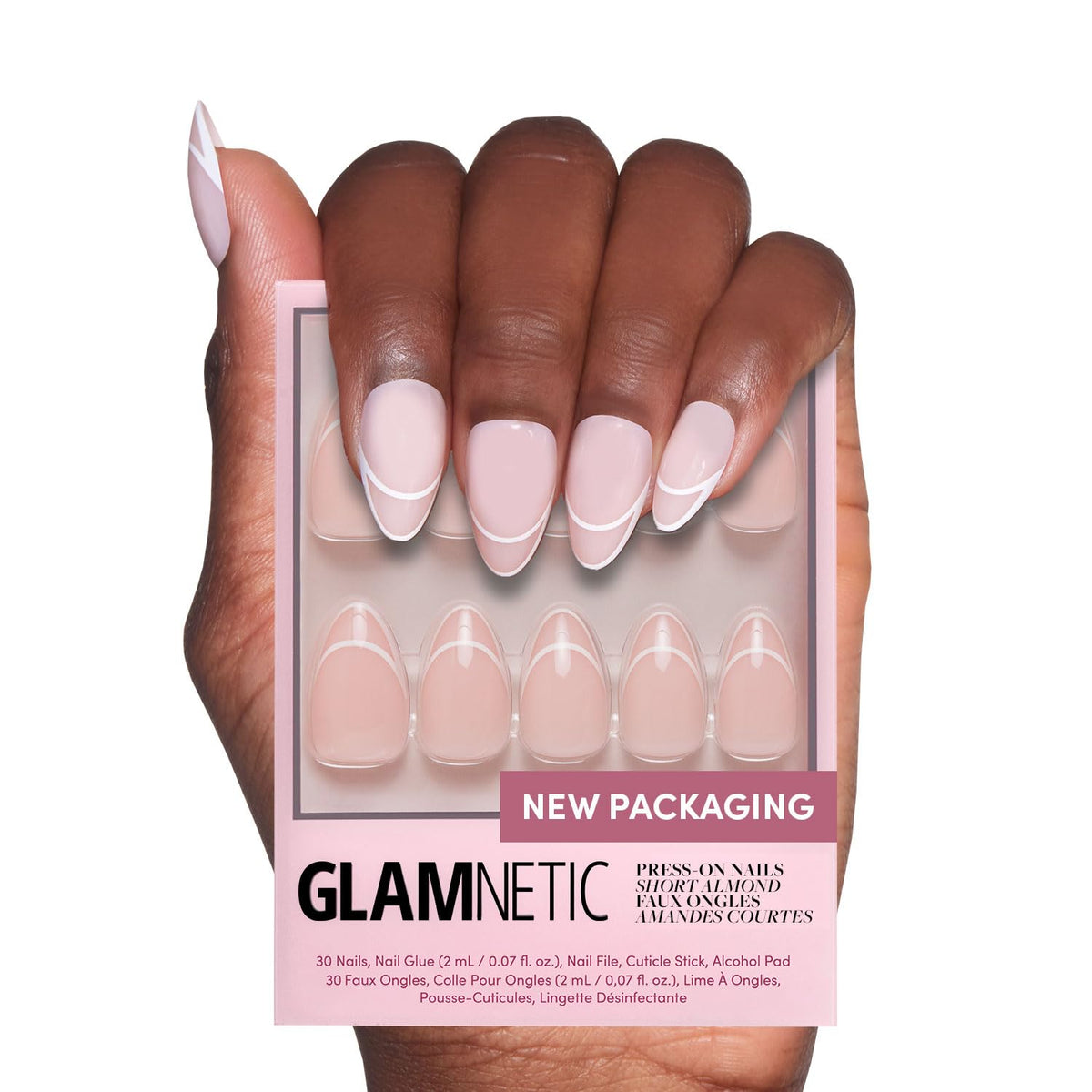 Glamnetic Press On Nails Short Almond Glossy full kit front view