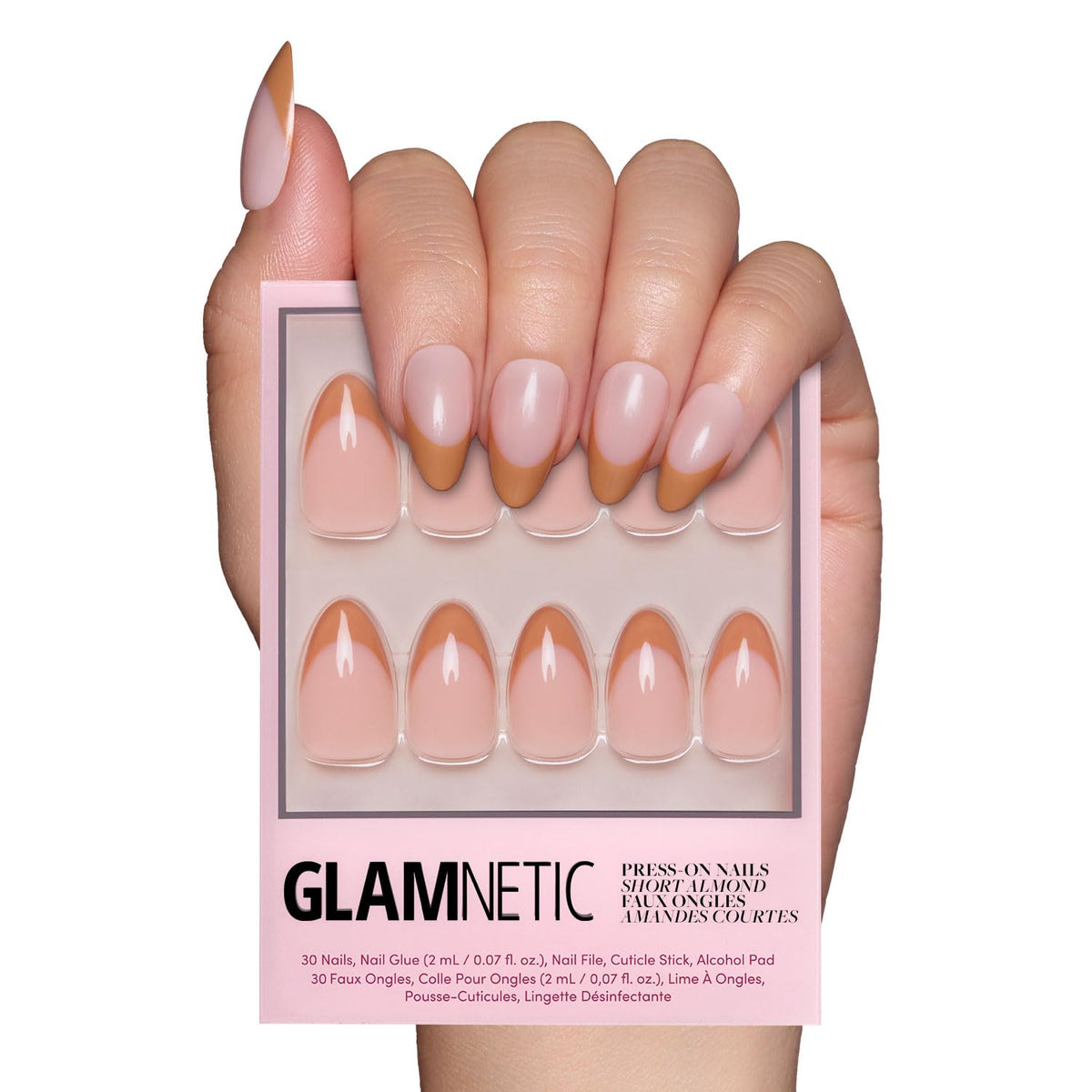 Glamnetic Press On Nails Short Almond Glossy full kit front view