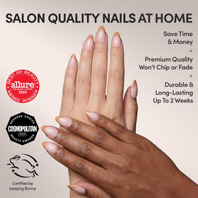 Glamnetic Press On Nails Short Almond Glossy light brown French tip close-up