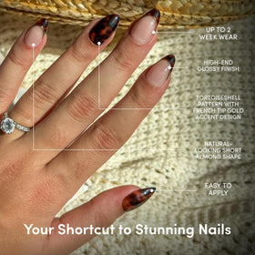Glamnetic Press On Nails Short Almond glossy nails with gold accents