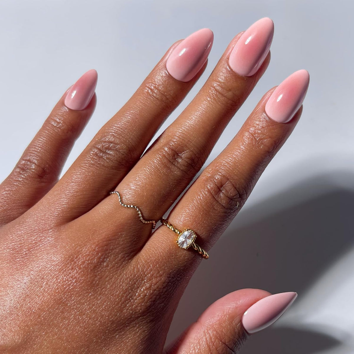 Glamnetic Press On Nails Short Almond glossy pink aura front view