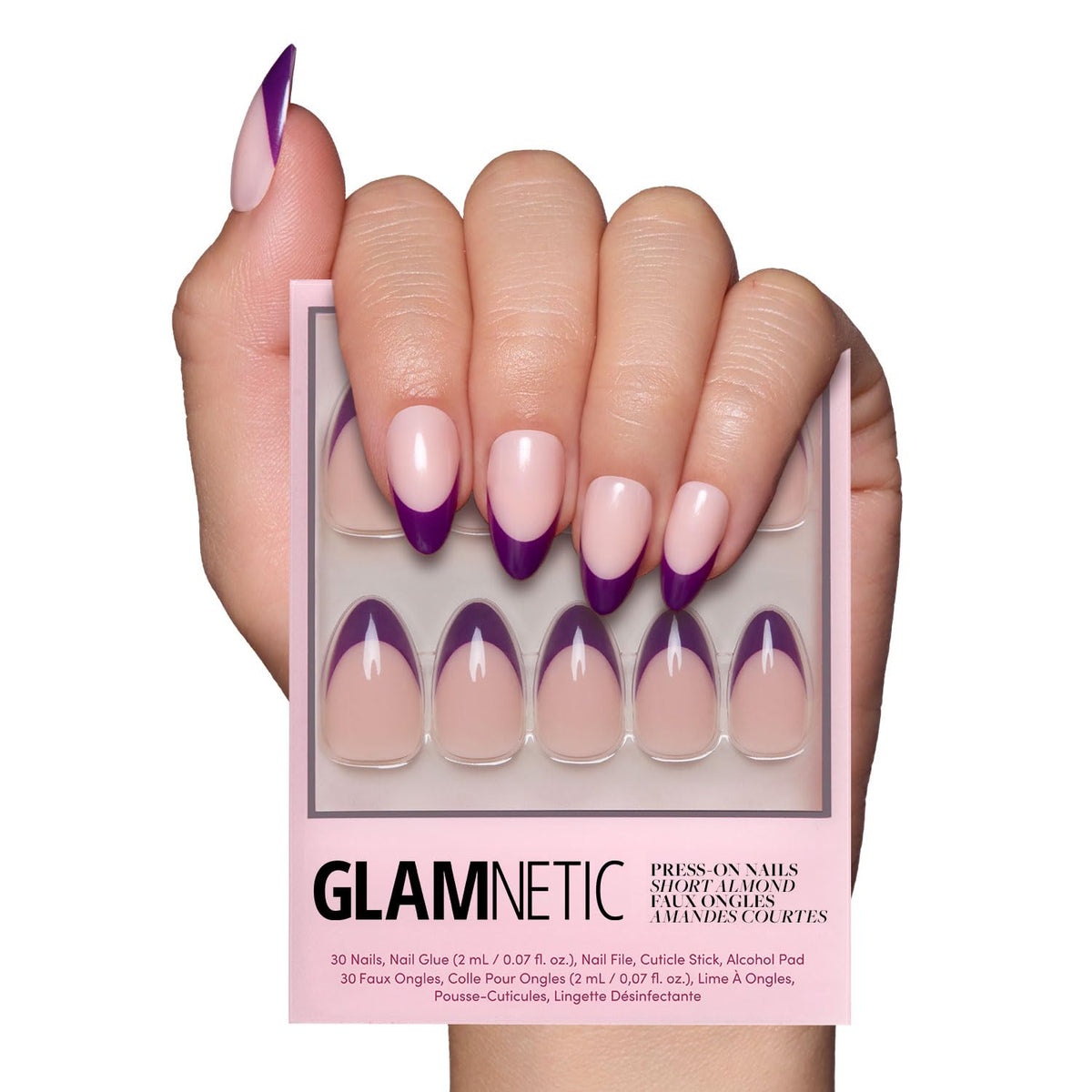 Glamnetic Press On Nails Short Almond glossy set front view