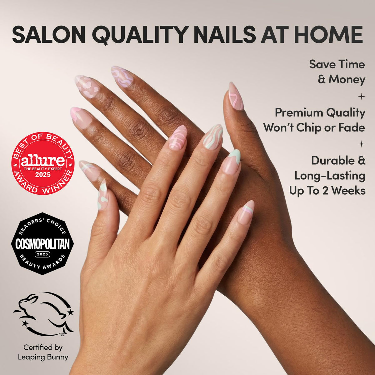 Glamnetic Press On Nails Short Almond glossy side view