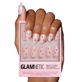 Glamnetic Press On Nails Short Almond glossy with 3D gems front view