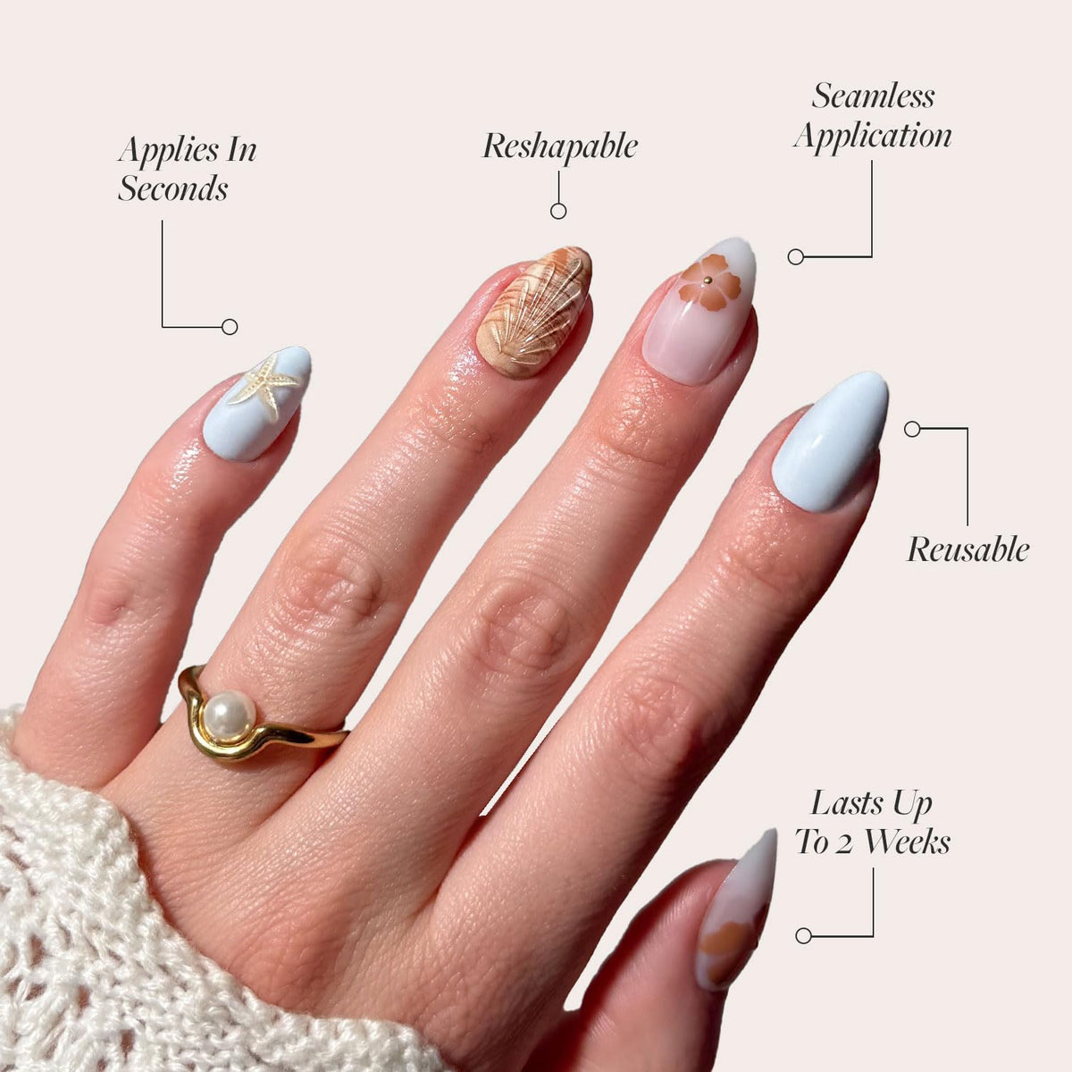 Glamnetic Press On Nails Short Almond Glossy with 3D shell accents