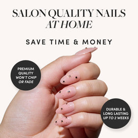Glamnetic Press On Nails Short Almond Glossy with gold foil stars