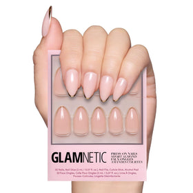 Glamnetic Press On Nails Short Almond Gold French Tip Kit front view