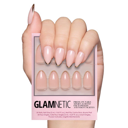 Glamnetic Press On Nails Short Almond Gold French Tip Kit front view