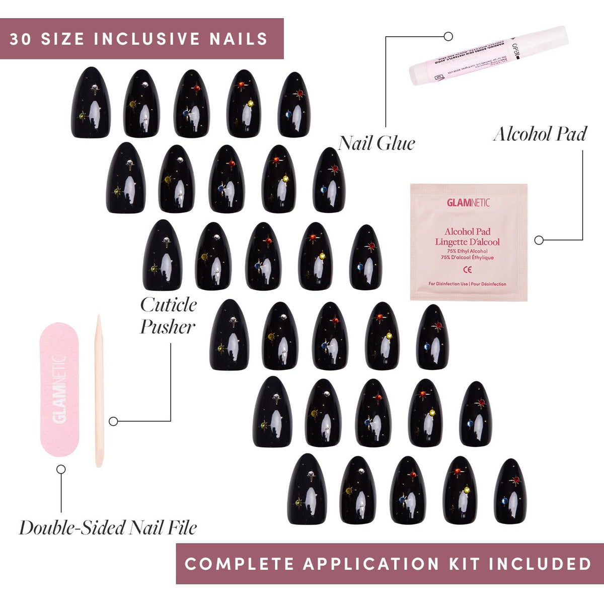 Glamnetic Press On Nails Short Almond in storage box with accessories