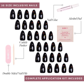 Glamnetic Press On Nails Short Almond in storage box with accessories