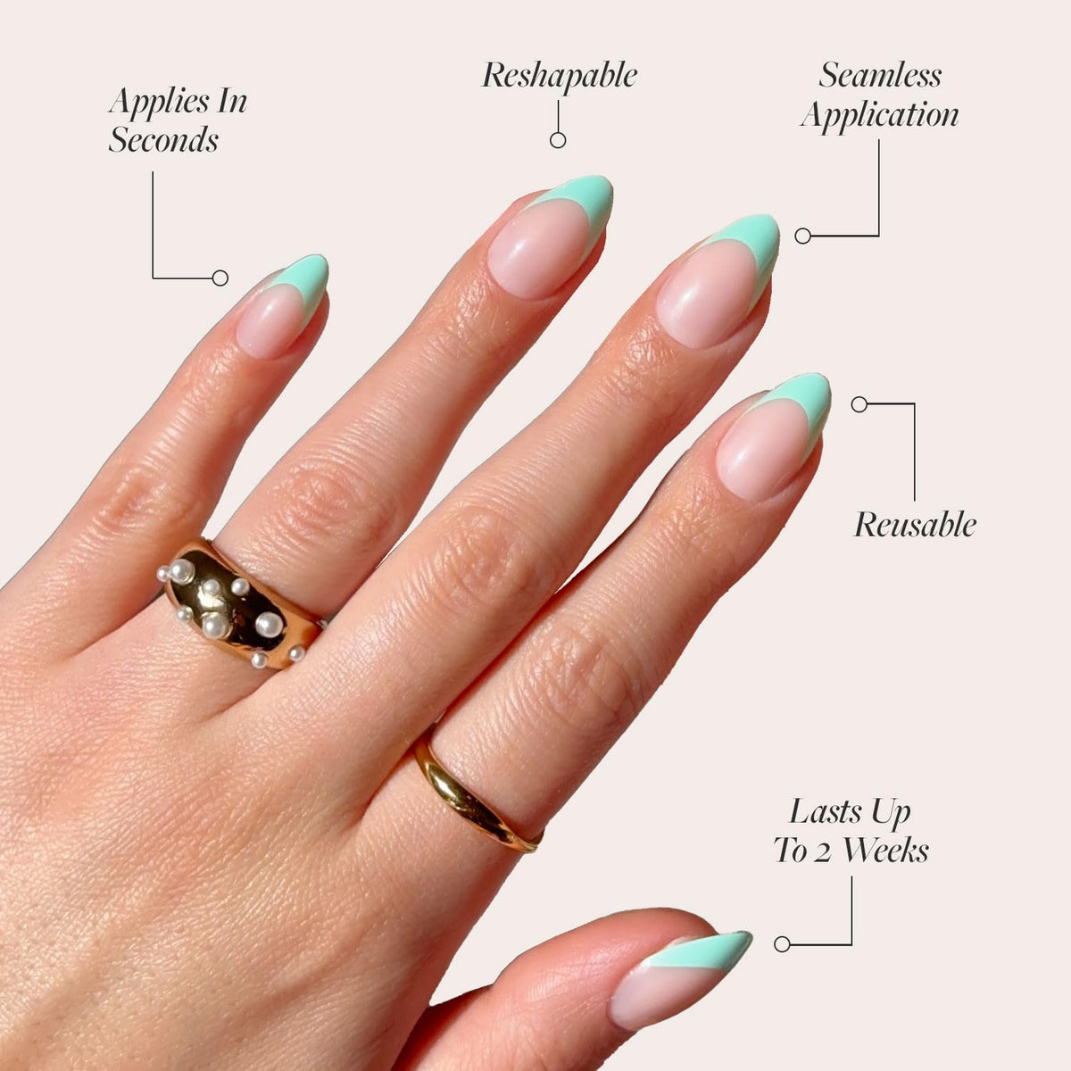 Glamnetic Press On Nails Short Almond kit components including nail glue and file