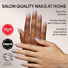 Glamnetic Press On Nails Short Almond kit contents including glue and file