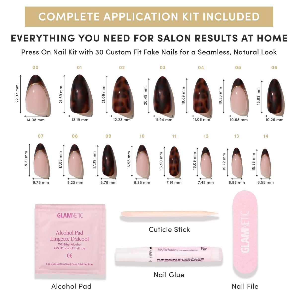 Glamnetic Press On Nails Short Almond kit with nail glue