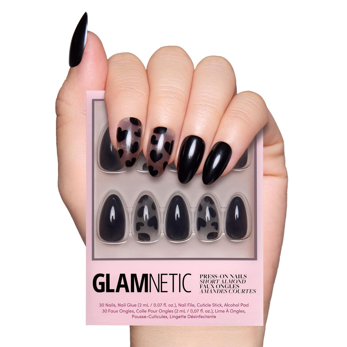 Glamnetic Press On Nails Short Almond Love Me Not full kit front view