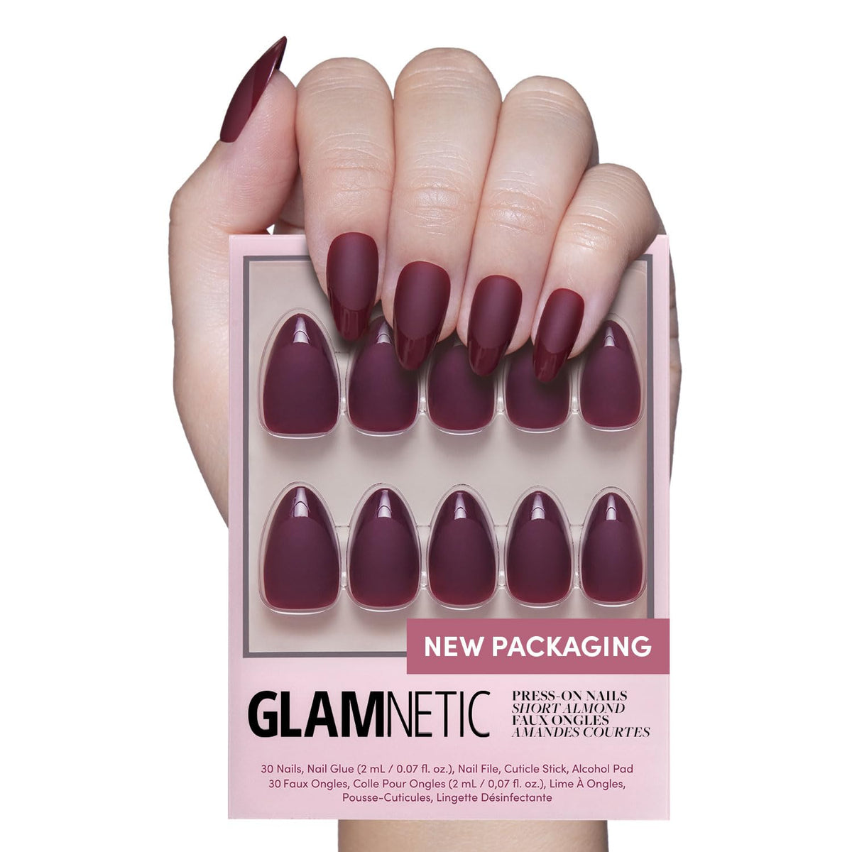 Glamnetic Press On Nails Short Almond Matte full kit front view
