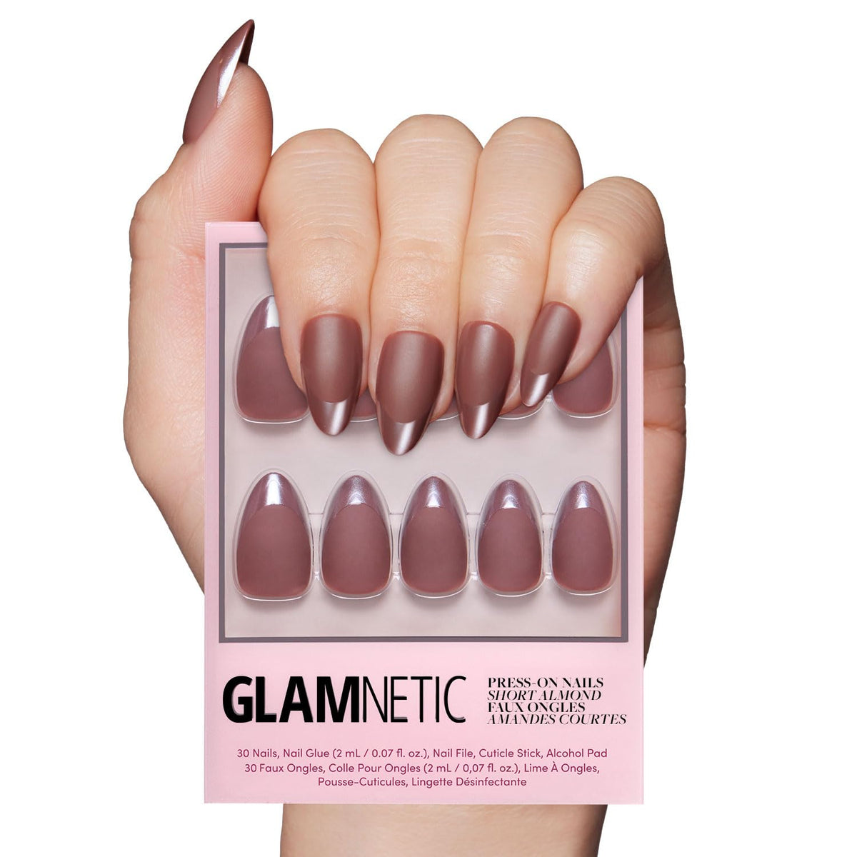 Glamnetic Press On Nails Short Almond Matte full kit front view