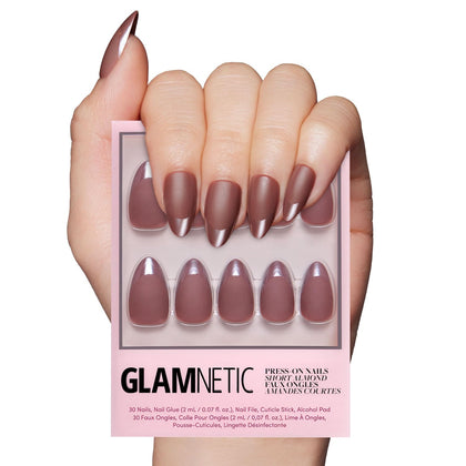 Glamnetic Press On Nails Short Almond Matte full kit front view