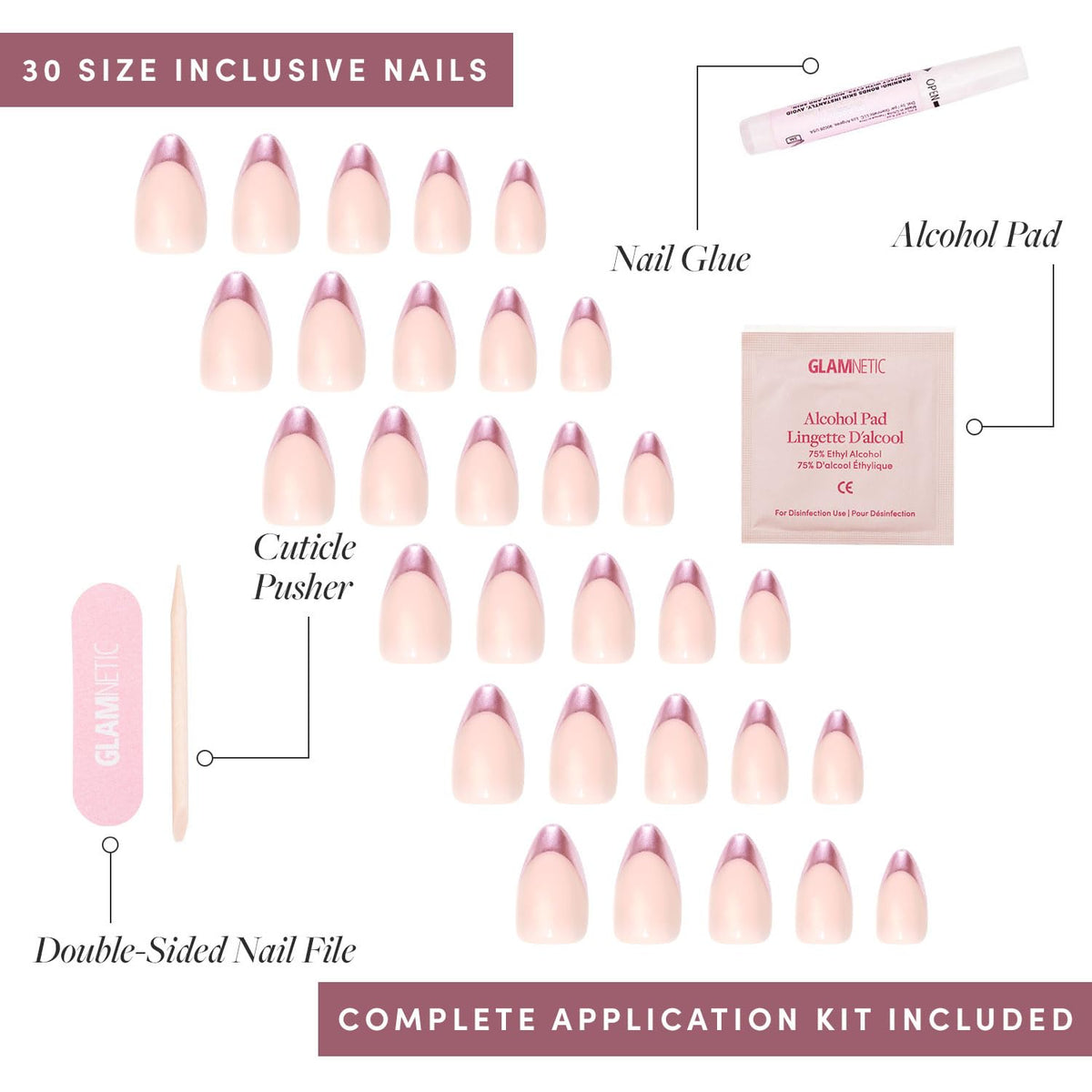 Glamnetic Press On Nails Short Almond Metallic Pink cuticle stick