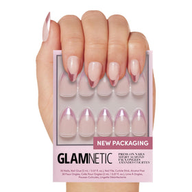 Glamnetic Press On Nails Short Almond Metallic Pink front view