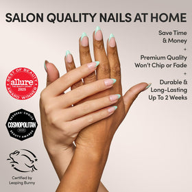 Glamnetic Press On Nails Short Almond mint blue tips close-up