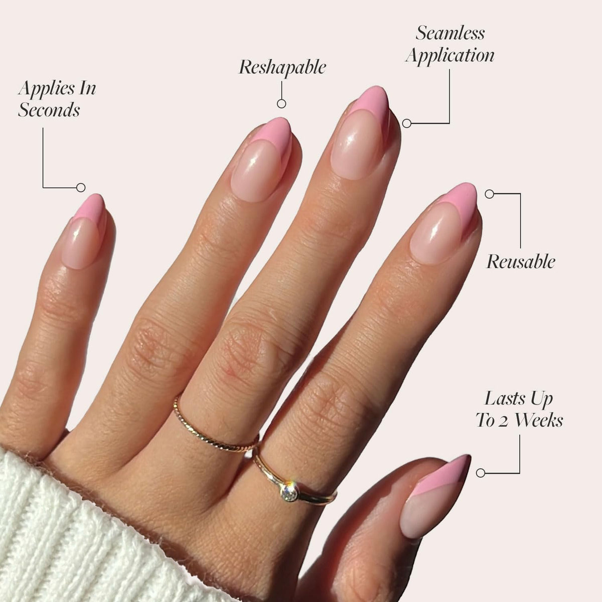 Glamnetic Press On Nails Short Almond Pink Macaron side view
