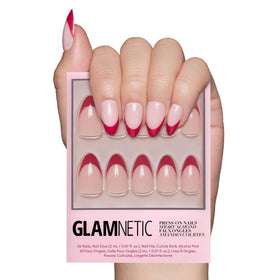 Glamnetic Press On Nails Short Almond Red French Tip full kit front view