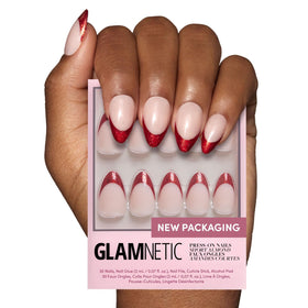 Glamnetic Press On Nails Short Almond Red French Tip full kit front view