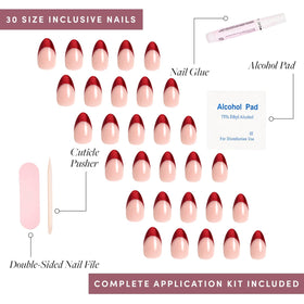 Glamnetic Press On Nails Short Almond Red French Tip showing tapered fit