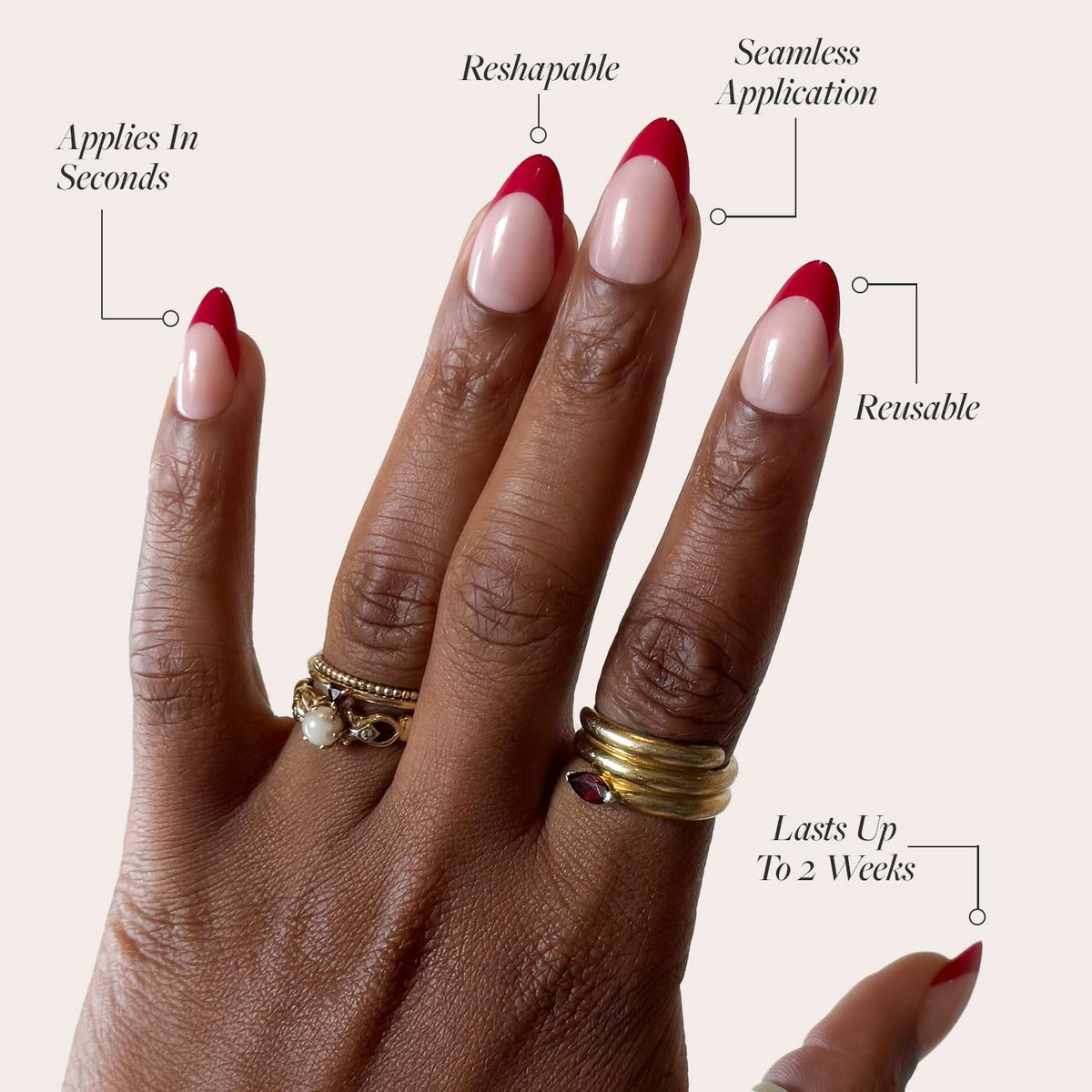 Glamnetic Press On Nails Short Almond Red French Tip with storage box