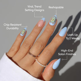 Glamnetic Press On Nails Short Almond showing intricate 3D gold details