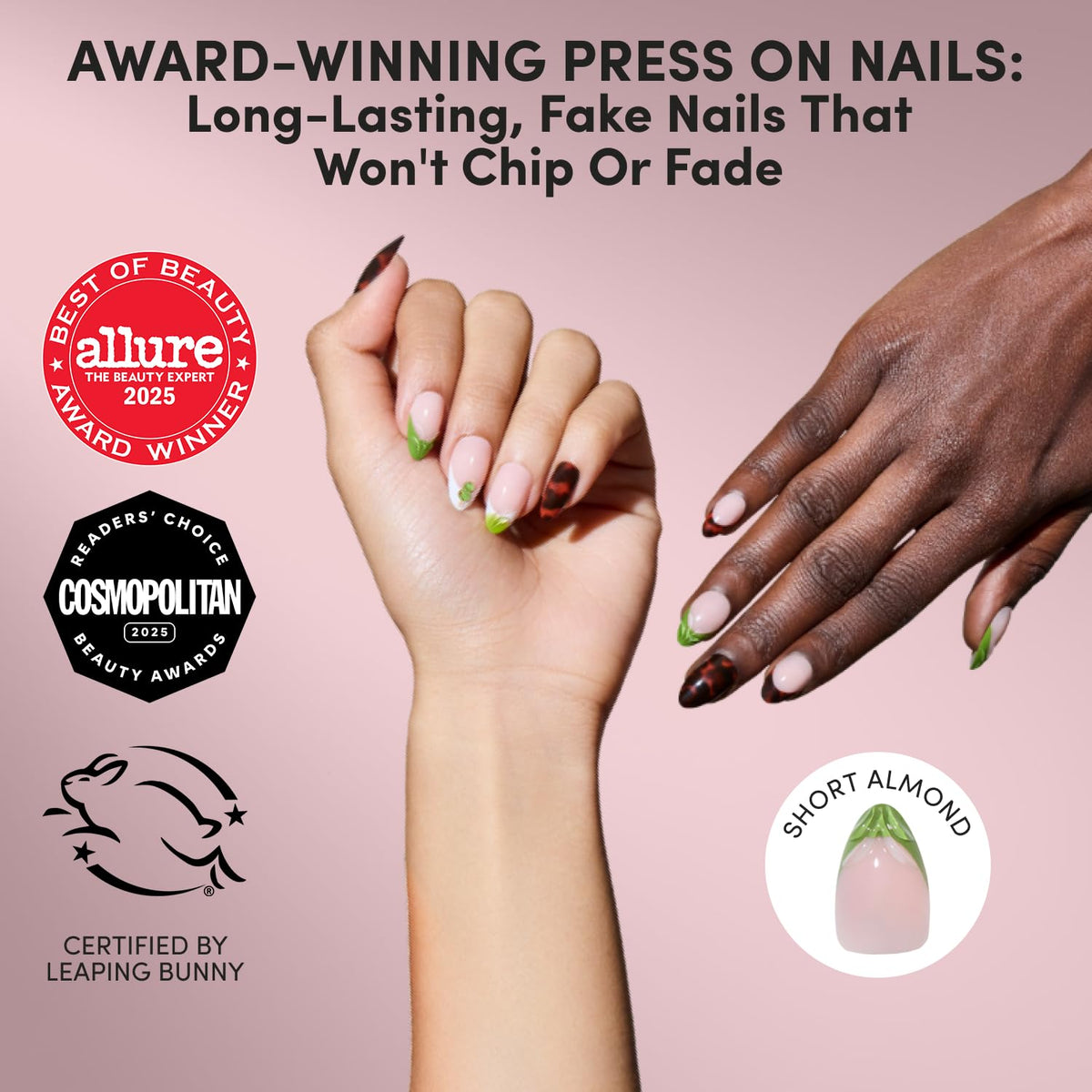 Glamnetic Press On Nails Short Almond tortoiseshell design
