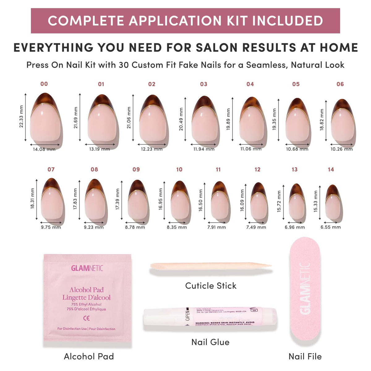 Glamnetic Press On Nails Short Almond Tortoiseshell in use on hands