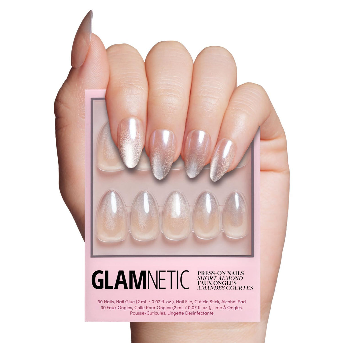 Glamnetic Press On Nails Short Almond Velvet Finish full kit front view
