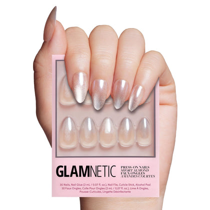 Glamnetic Press On Nails Short Almond Velvet Finish full kit front view