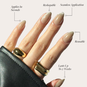 Glamnetic Press On Nails Short Almond Velvet Finish storage box and accessories